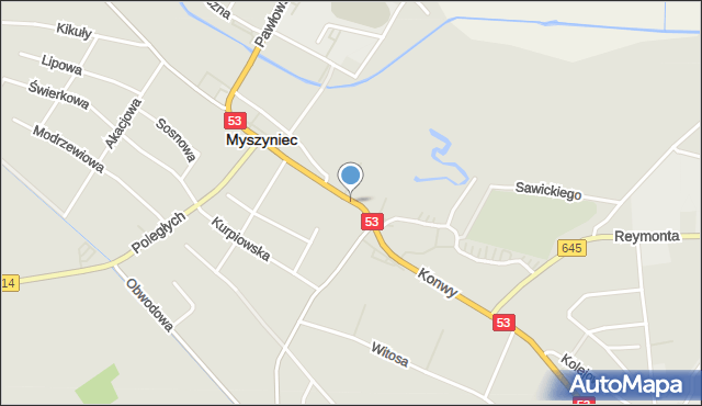 Myszyniec, Sienkiewicza Henryka, mapa Myszyniec