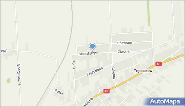 Trębaczew gmina Działoszyn, Sikorskiego Władysława, gen., mapa Trębaczew gmina Działoszyn