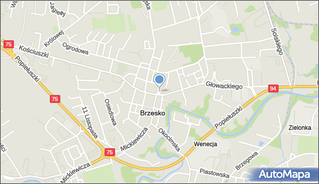 Brzesko, Skwer Kopacza Kazimierza, ks., mapa Brzesko
