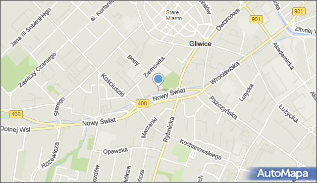 Gliwice, Skwer Dessau, mapa Gliwic