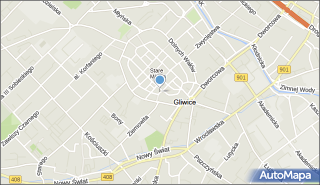 Gliwice, Skwer Maurera Franciszka, mapa Gliwic