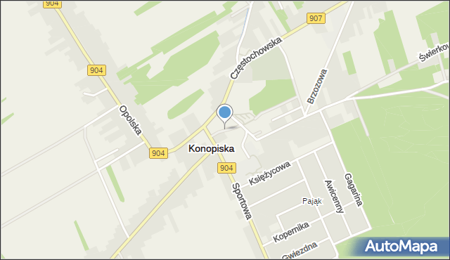 Konopiska powiat częstochowski, Skwer Korwin Szymanowskiego Wojciecha, mapa Konopiska powiat częstochowski
