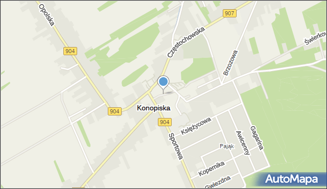 Konopiska powiat częstochowski, Skwer Korwin Szymanowskiego Wojciecha, mapa Konopiska powiat częstochowski