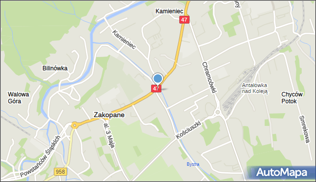 Zakopane, Skwer Conrada-Korzeniowskiego Józefa, mapa Zakopanego