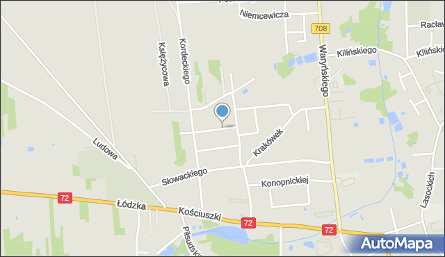 Brzeziny, Słoneczna, mapa Brzeziny