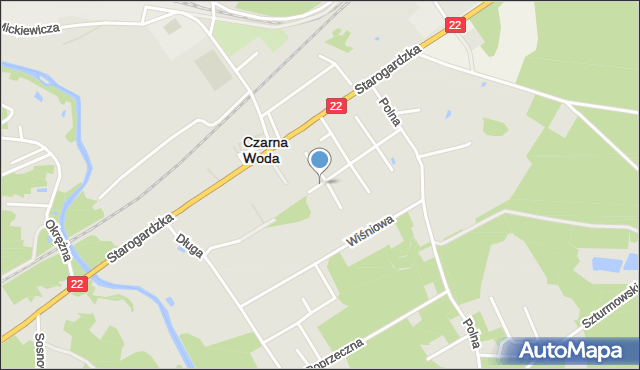 Czarna Woda powiat starogardzki, Słoneczna, mapa Czarna Woda powiat starogardzki