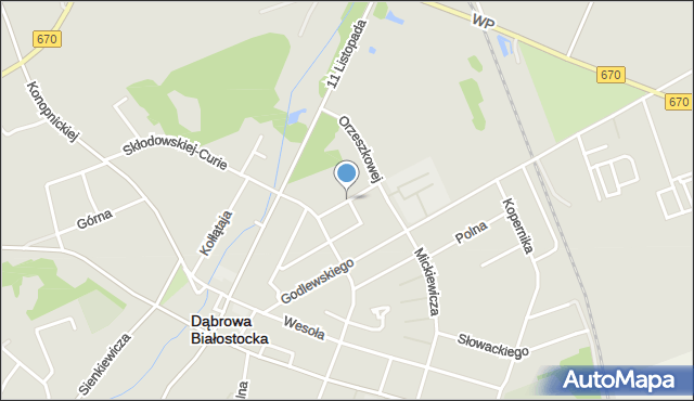 Dąbrowa Białostocka, Słoneczna, mapa Dąbrowa Białostocka