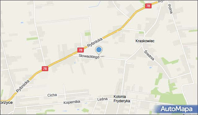 Gorzyce powiat wodzisławski, Słowackiego Juliusza, mapa Gorzyce powiat wodzisławski