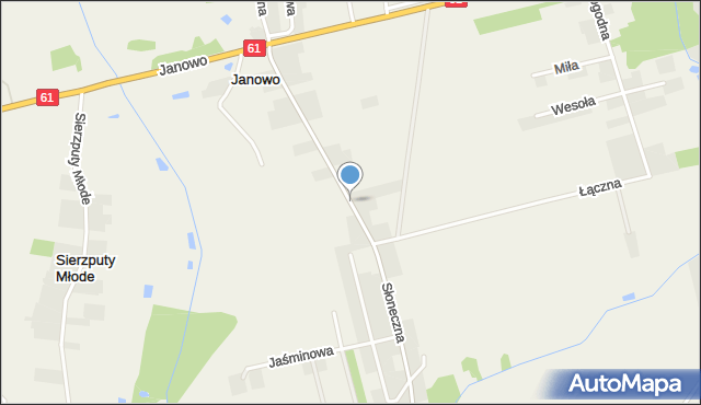Janowo gmina Łomża, Słoneczna, mapa Janowo gmina Łomża
