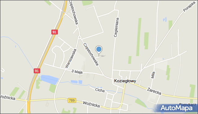 Koziegłowy powiat myszkowski, Słoneczna, mapa Koziegłowy powiat myszkowski