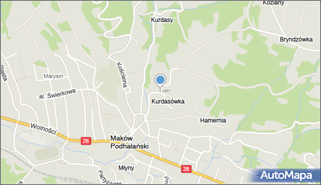 Maków Podhalański, Słoneczna, mapa Maków Podhalański