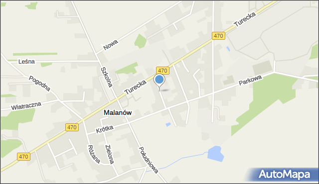 Malanów powiat turecki, Słoneczna, mapa Malanów powiat turecki