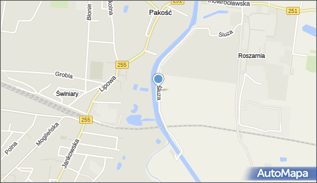 Pakość powiat inowrocławski, Śluza, mapa Pakość powiat inowrocławski