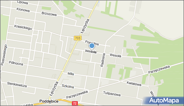 Poddębice, Słoneczna, mapa Poddębice