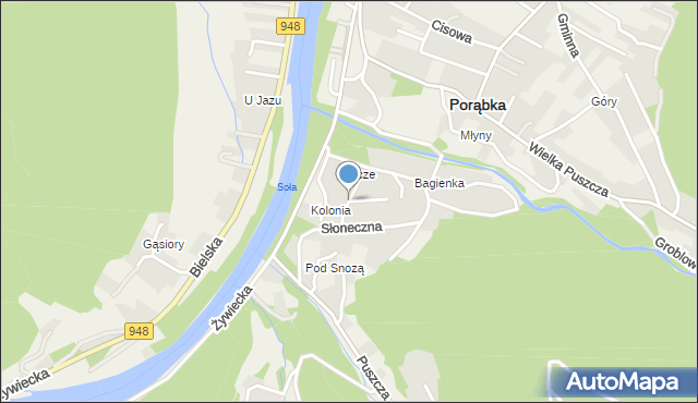 Porąbka powiat bielski, Słonecznikowa, mapa Porąbka powiat bielski