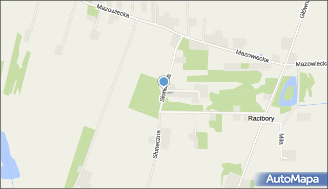 Racibory gmina Tarczyn, Słoneczna, mapa Racibory gmina Tarczyn