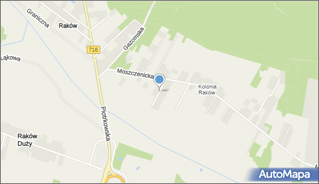 Raków gmina Moszczenica, Słoneczna, mapa Raków gmina Moszczenica