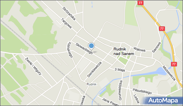 Rudnik nad Sanem, Słowackiego Juliusza, mapa Rudnik nad Sanem