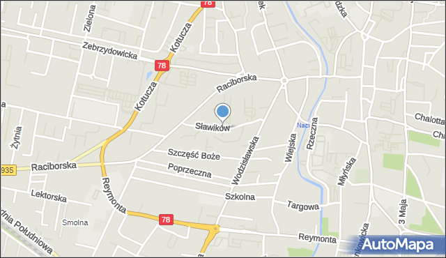 Rybnik, Sławików, mapa Rybnika