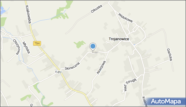 Trojanowice gmina Zielonki, Słoneczna, mapa Trojanowice gmina Zielonki