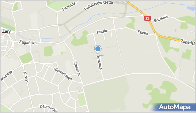 Żary, Słowicza, mapa Żary