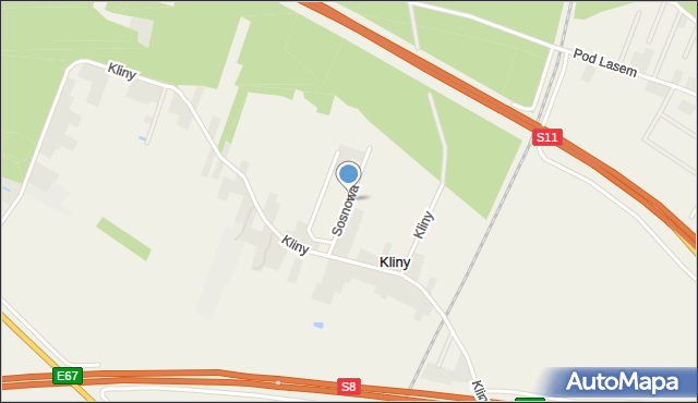 Kliny gmina Kępno, Sosnowa, mapa Kliny gmina Kępno