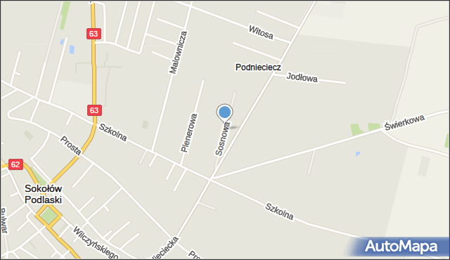 Sokołów Podlaski, Sosnowa, mapa Sokołów Podlaski