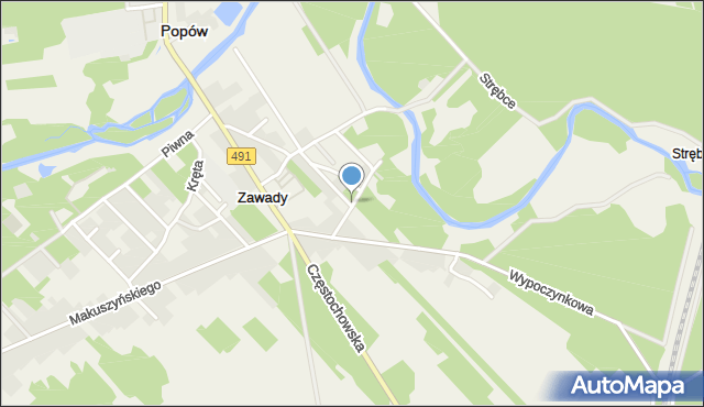 Zawady gmina Popów, Sosnowa, mapa Zawady gmina Popów