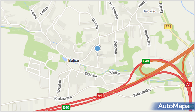 Balice gmina Zabierzów, Spokojna, mapa Balice gmina Zabierzów