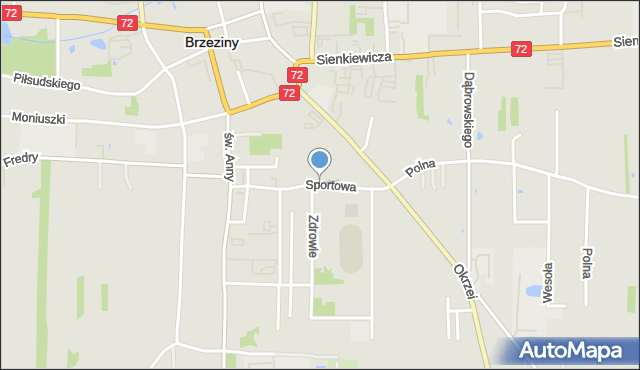 Brzeziny, Sportowa, mapa Brzeziny