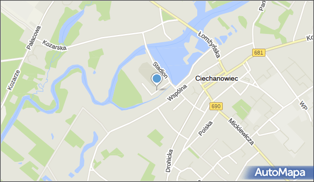 Ciechanowiec, Sportowa, mapa Ciechanowiec