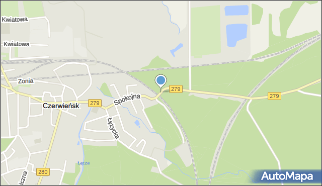 Czerwieńsk, Spokojna, mapa Czerwieńsk