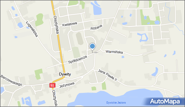 Dywity, Spółdzielcza, mapa Dywity