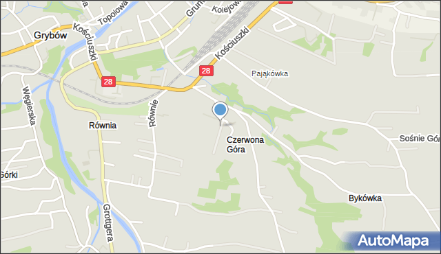 Grybów, Spokojna, mapa Grybów