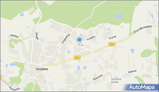 Grzybno gmina Kartuzy, Spokojna, mapa Grzybno gmina Kartuzy