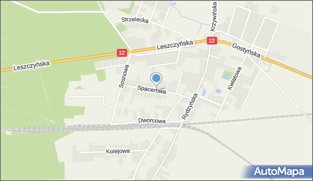 Kąkolewo gmina Osieczna, Spacerowa, mapa Kąkolewo gmina Osieczna