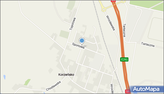 Korzeńsko, Sportowa, mapa Korzeńsko