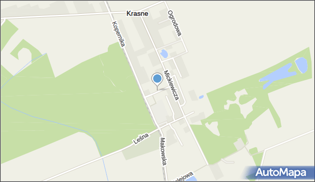 Krasne powiat przasnyski, Spółdzielcza, mapa Krasne powiat przasnyski