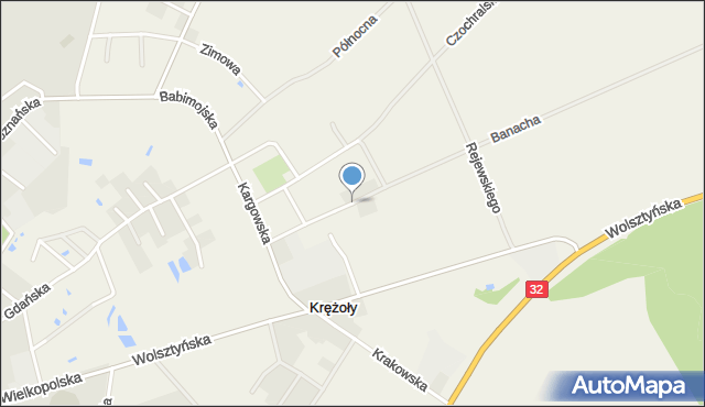 Krężoły gmina Sulechów, Spółdzielcza, mapa Krężoły gmina Sulechów