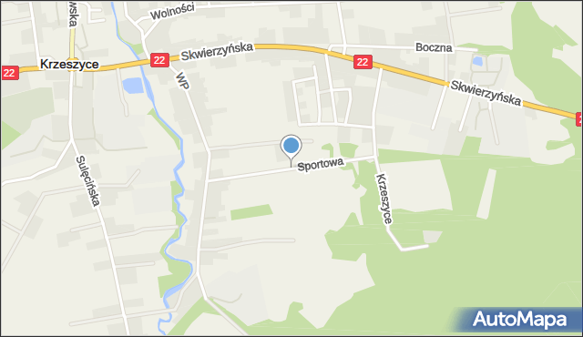 Krzeszyce, Sportowa, mapa Krzeszyce