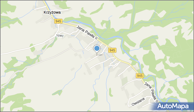 Krzyżowa gmina Jeleśnia, Sportowa, mapa Krzyżowa gmina Jeleśnia