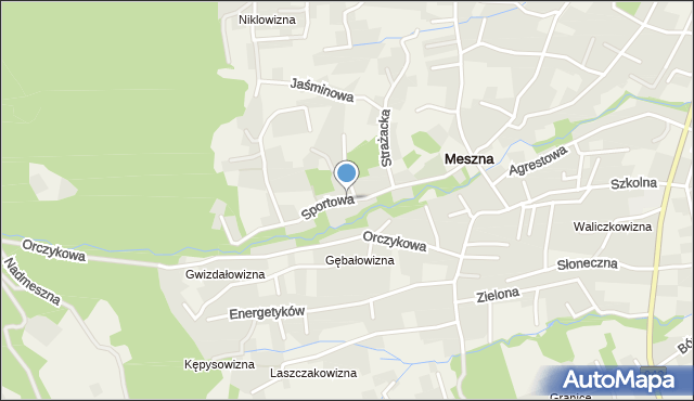 Meszna gmina Wilkowice, Sportowa, mapa Meszna gmina Wilkowice