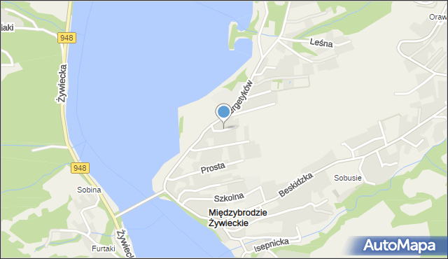 Międzybrodzie Żywieckie, Spokojna, mapa Międzybrodzie Żywieckie