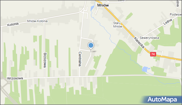 Mniów, Spokojna, mapa Mniów