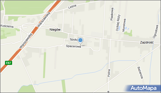 Niegów, Spacerowa, mapa Niegów