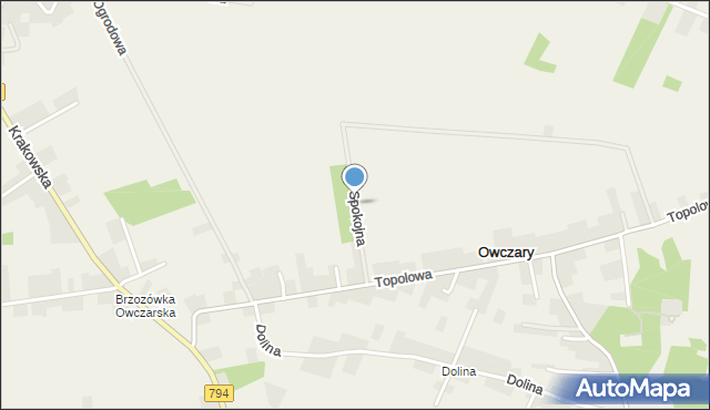 Owczary gmina Zielonki, Spokojna, mapa Owczary gmina Zielonki