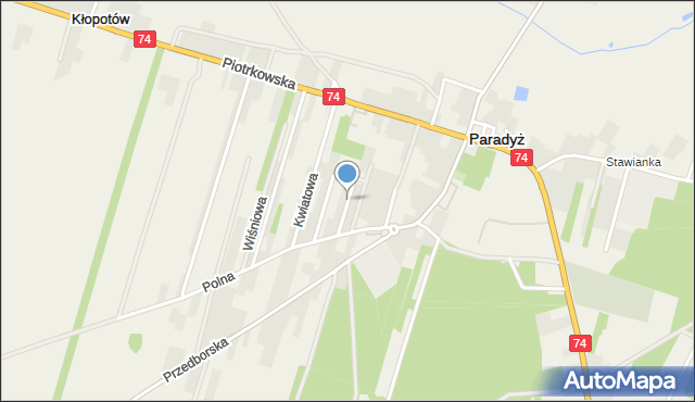 Paradyż powiat opoczyński, Spacerowa, mapa Paradyż powiat opoczyński