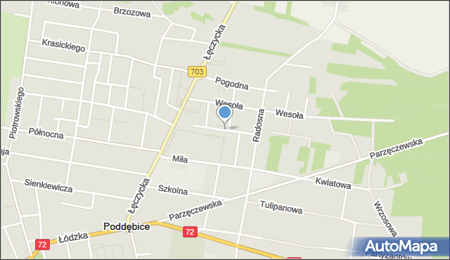 Poddębice, Spokojna, mapa Poddębice