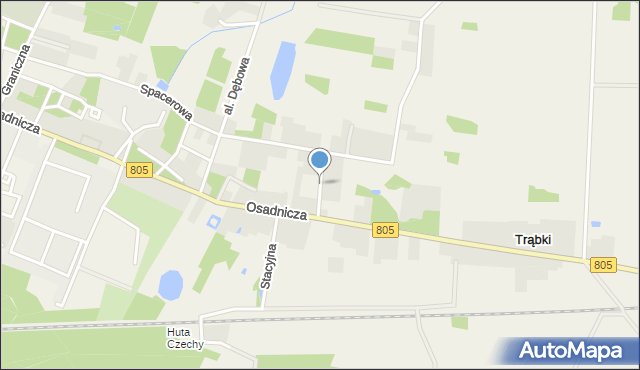 Trąbki gmina Pilawa, Spokojna, mapa Trąbki gmina Pilawa