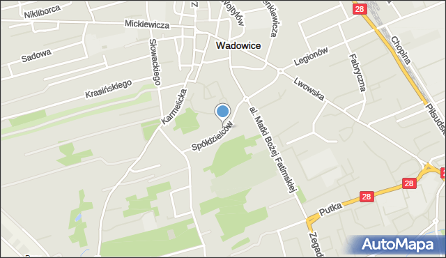 Wadowice, Spółdzielców, mapa Wadowice